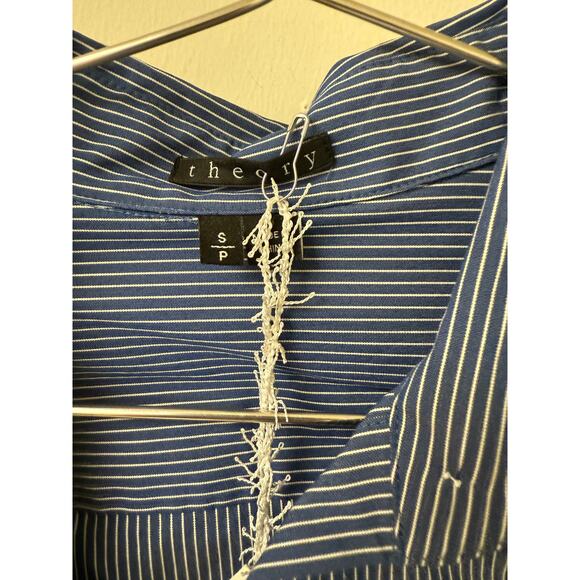 Theory Essential Striped Collared Button-Down Shirt Blue/White Women’s Size S - Picture 4 of 4